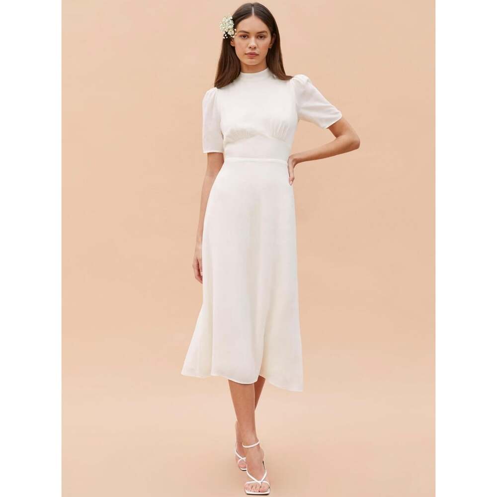 Reformation Dusk Dress Ivory White Open Back Midi Dress Size 6 EUC